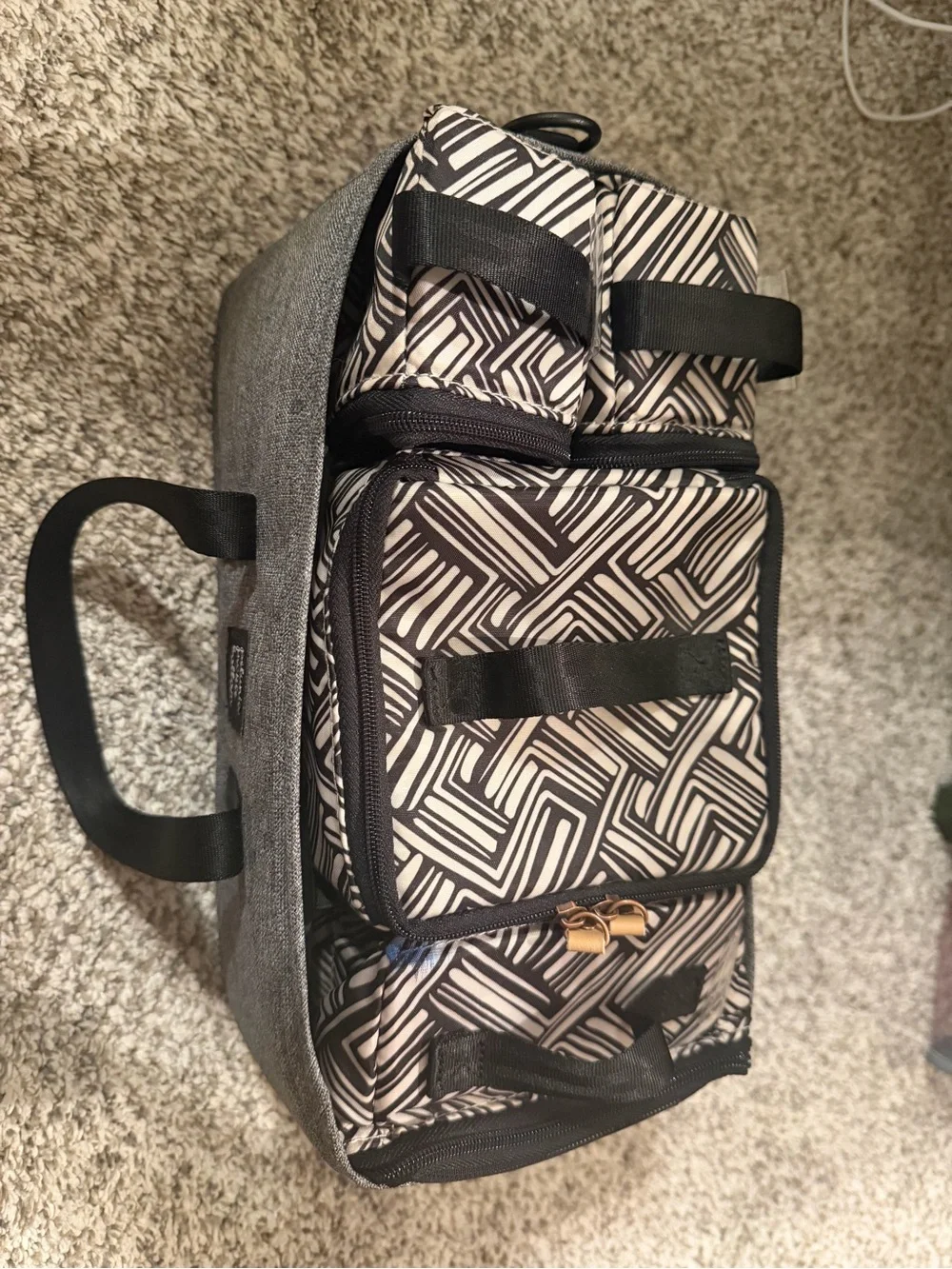 Petunia Pickle Bottom Gray Organizer Tote with Patterned Pouches